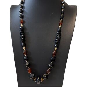 Vintage 1970's Trifari Amber Black
Lucite Gold Tone Beaded Necklace *